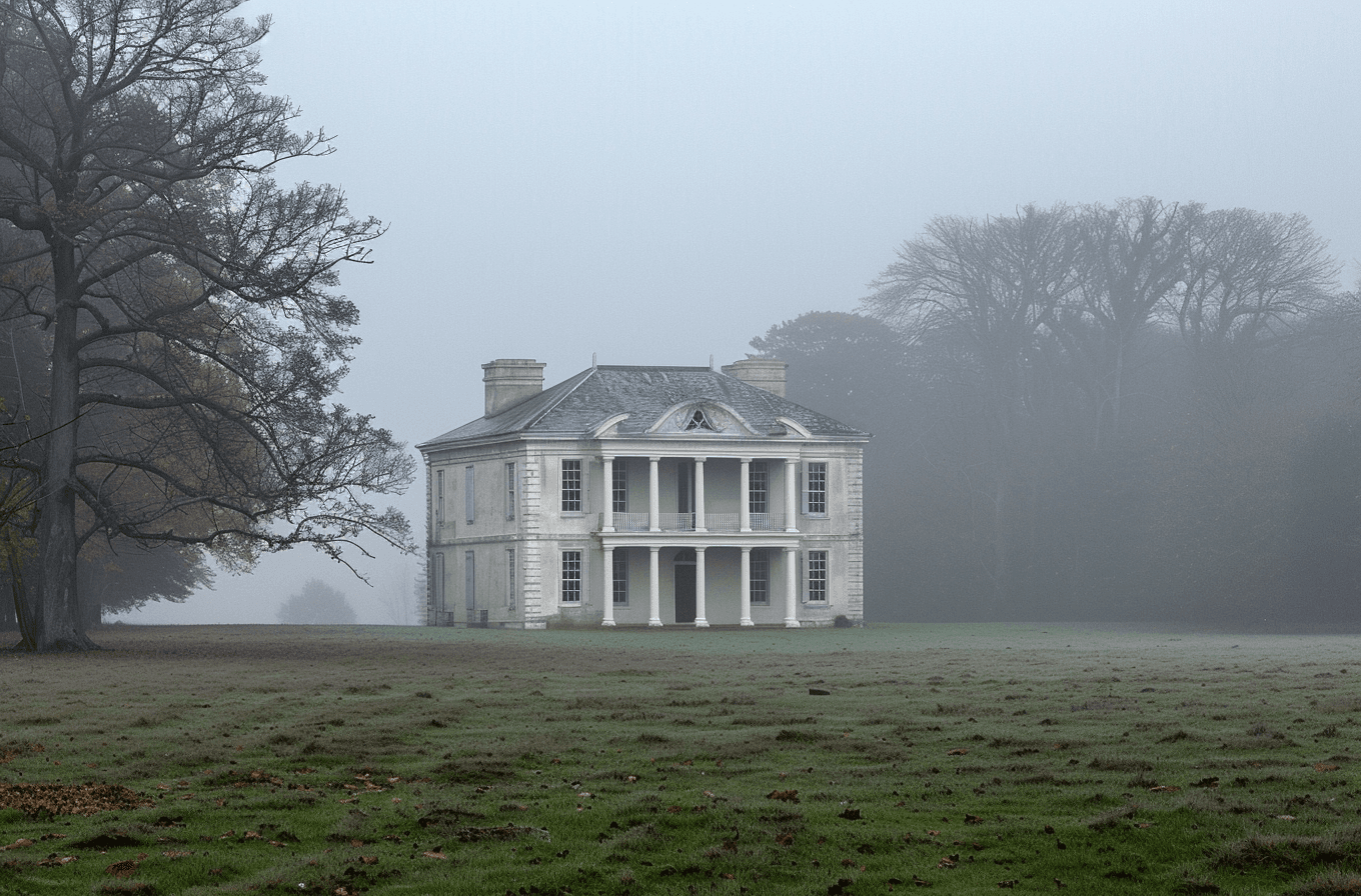 AI generated: the house on the fog, in the style of classical revival, pastoral charm, delicately rendered landsca...