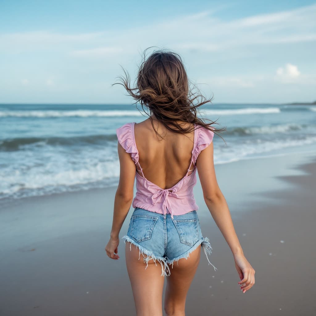 AI generated: Girl walking in beach