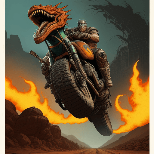 AI generated: A retro vintage Comic style poster, of a post apocalyptic universe, of a muscle bike, extreme color ...