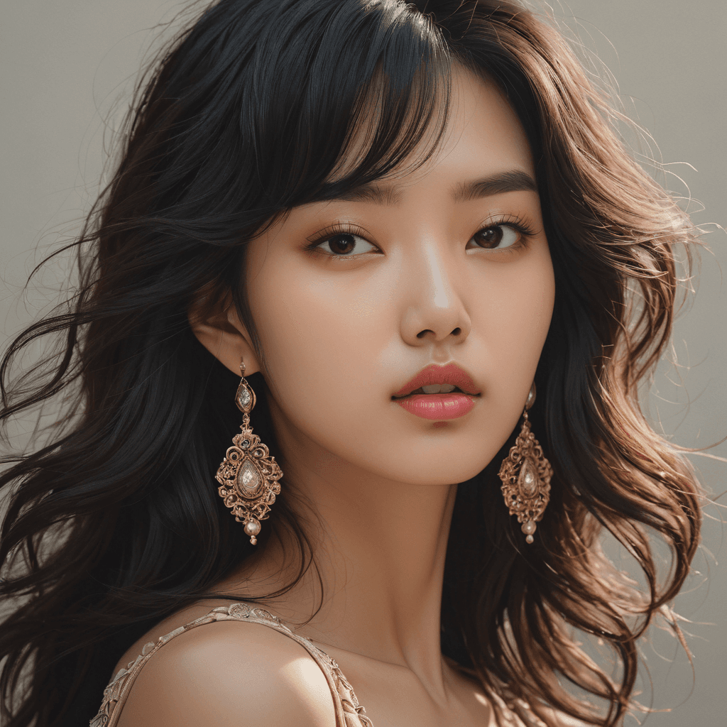 AI generated: a woman with flowing, black hair is posing, in the style of dain yoon, soft edges and blurred detail...