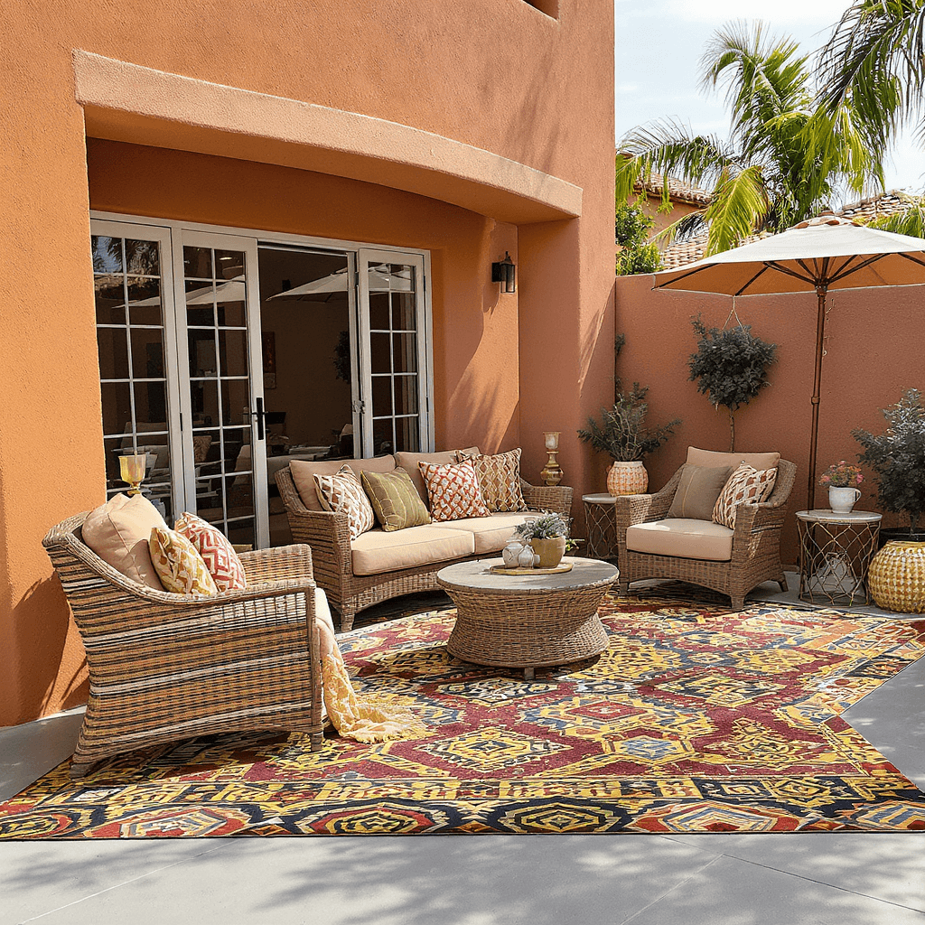 AI generated: an african themed patio declorated in ankara patterns


