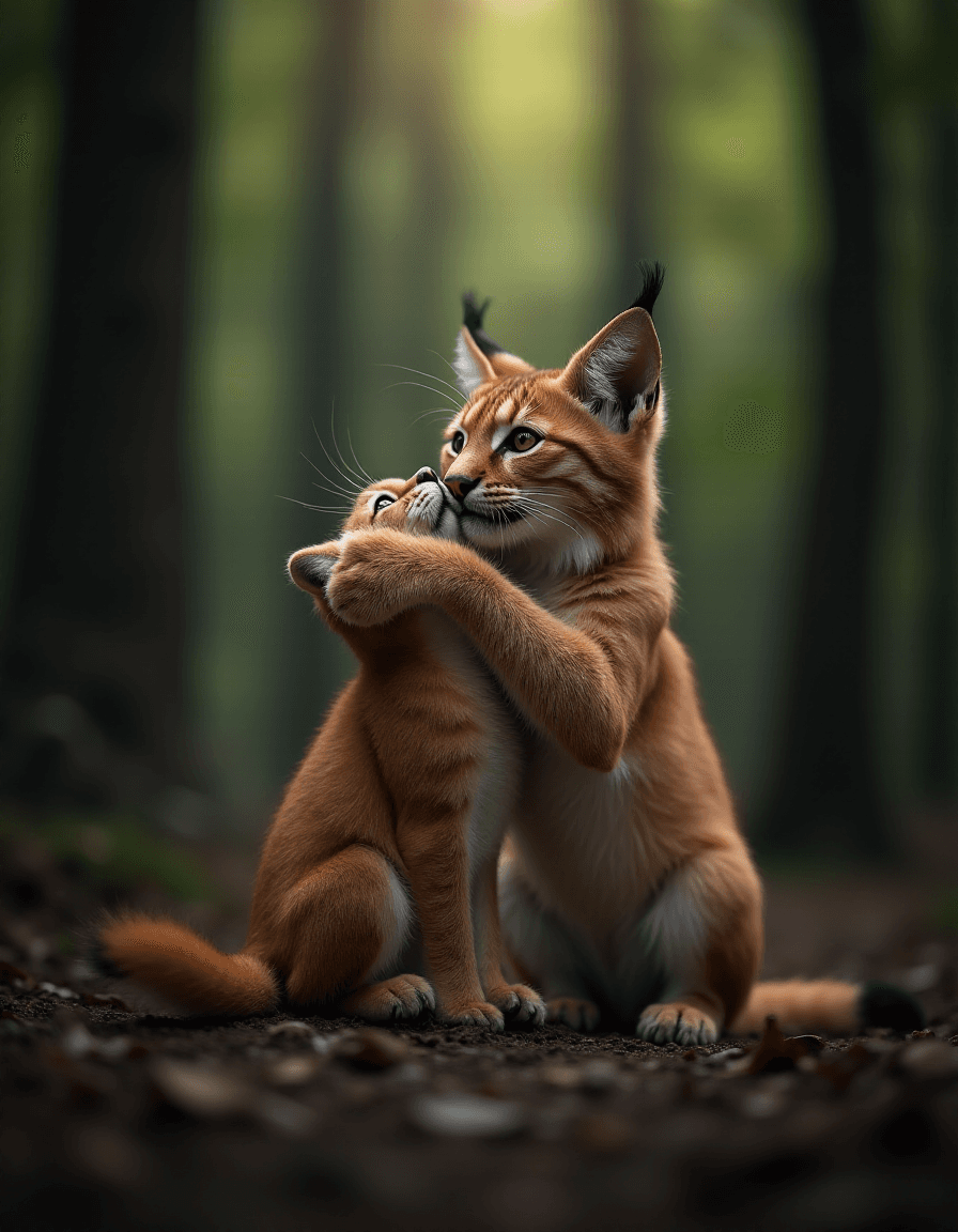 AI generated: professional photograph of a lynx lit by moody harsh lighting in the middle of a forest, pet photogr...