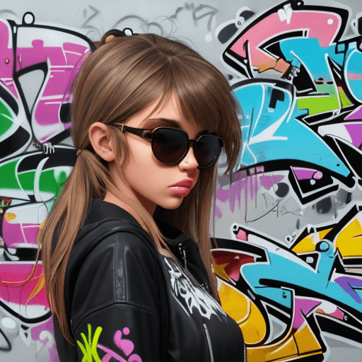 AI generated: girl with sunglasses, graffiti art 