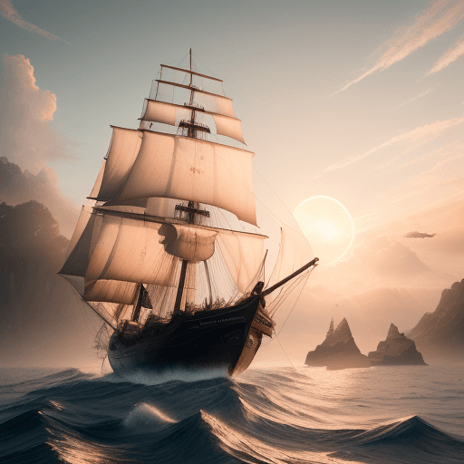 AI generated: Photo of a ultra realistic sailing ship, dramatic light, pale sunrise, cinematic lighting, battered,...