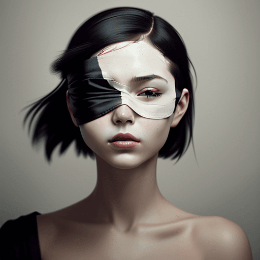 AI generated: a fine art cinematic photography portrait of a women, blindfolded with a brushstroke, face straight ...