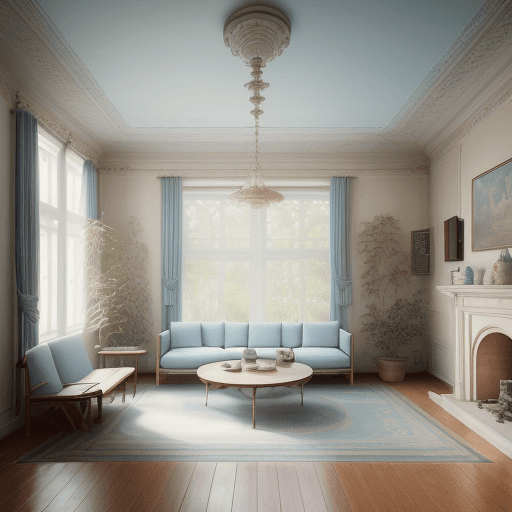 AI generated: High resolution photography interior design, dreamy sunken living room conversation pit, wooden floo...
