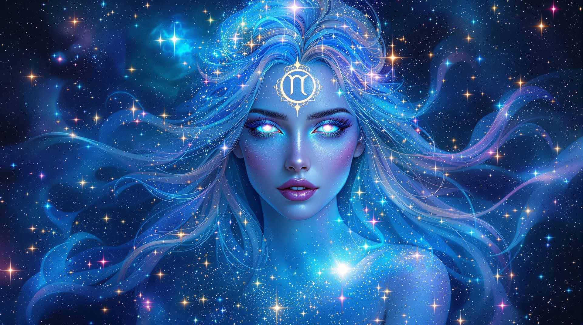 AI generated:  Image is a digital fantasy artwork featuring an ethereal complete view of a woman with sea colors e...