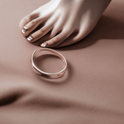 AI generated: a close up of a person's foot with a ring on it, jaw dropping beauty, two tone, trimmed with a white...