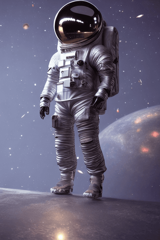 AI generated: Astronaut with dodecahedron multiverse galaxy armor, half body,  high fashion, galaxy background , t...