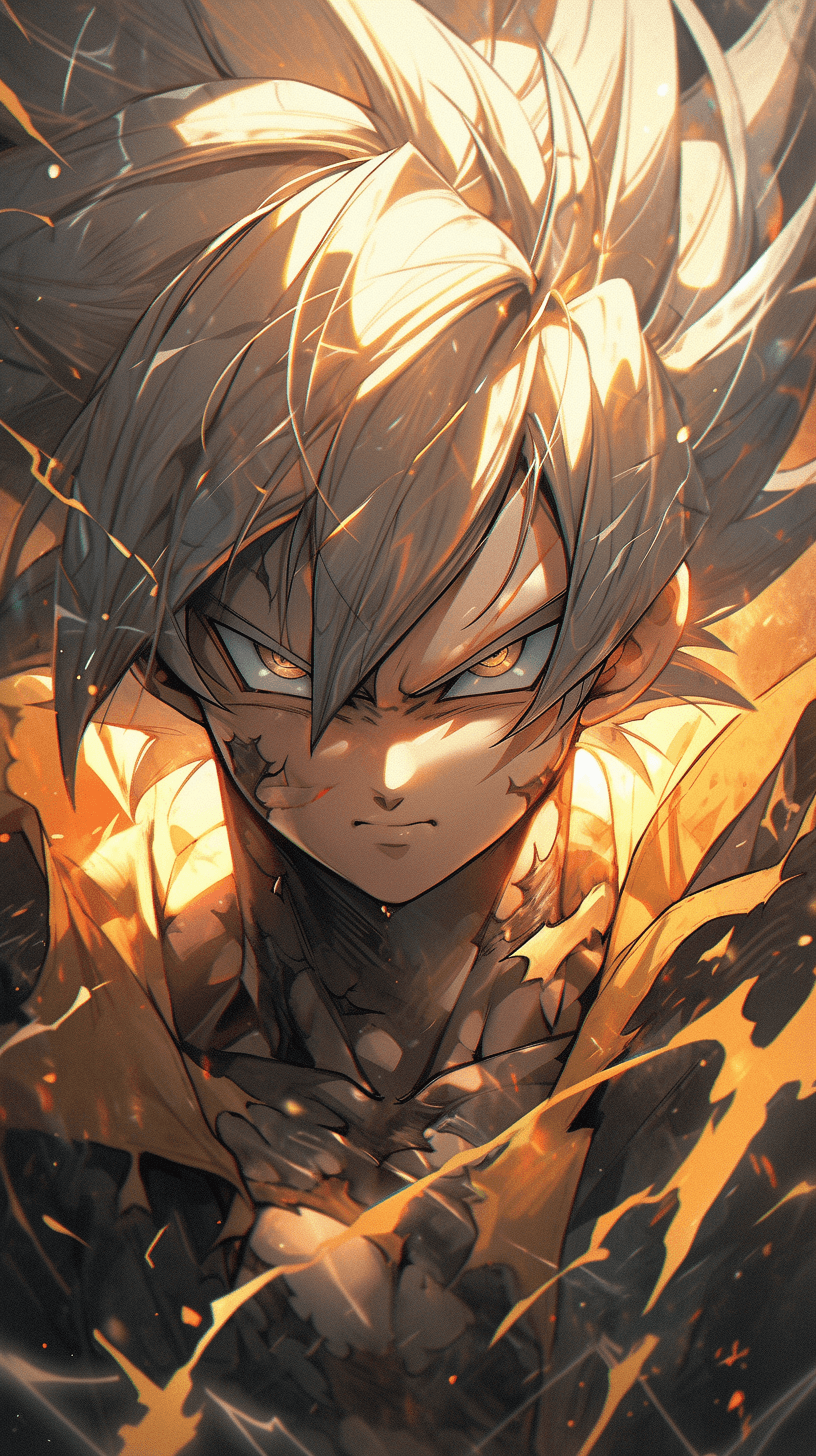 AI generated: the face of goku, in the style of dark yellow and bronze, detailed character illustrations, multilay...