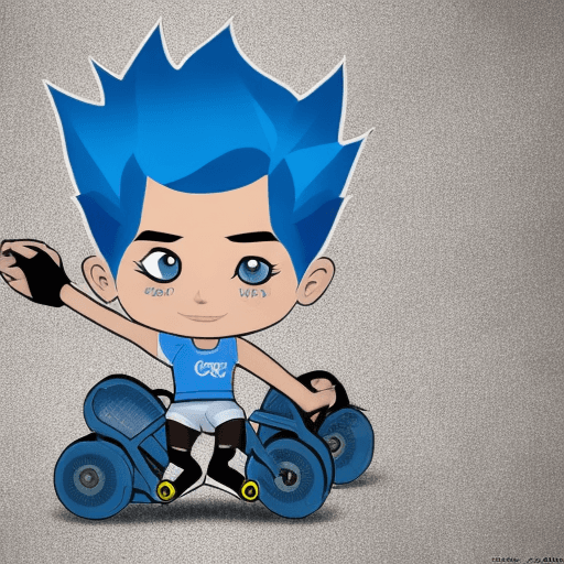 AI generated: Roller derby Women with very short blonde hair male cut Spiky hair and Low gradient blue eyes missin...