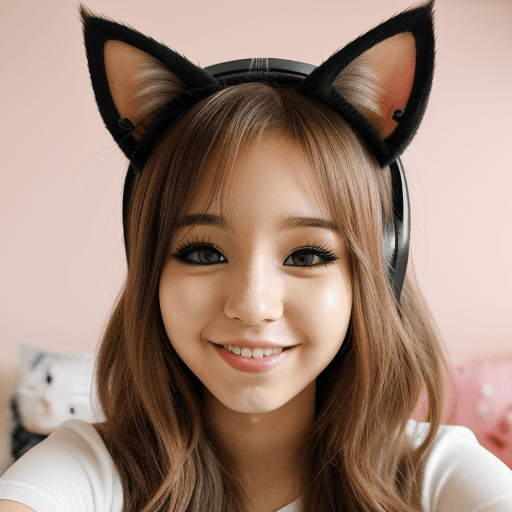 AI generated: cat ears, pokimane, <lora:PokimaneV2:1> winking at the camera