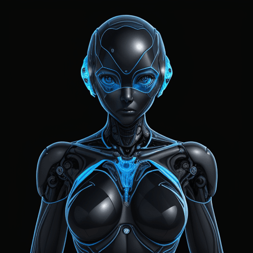AI generated: robot women, in the style of fine attention to anatomy, dark black and azure, high dynamic range, or...