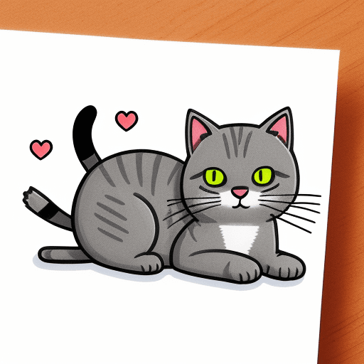 AI generated: grey cat and heartfelt sticker, in the style of simple line drawings, animated gifs --s 50