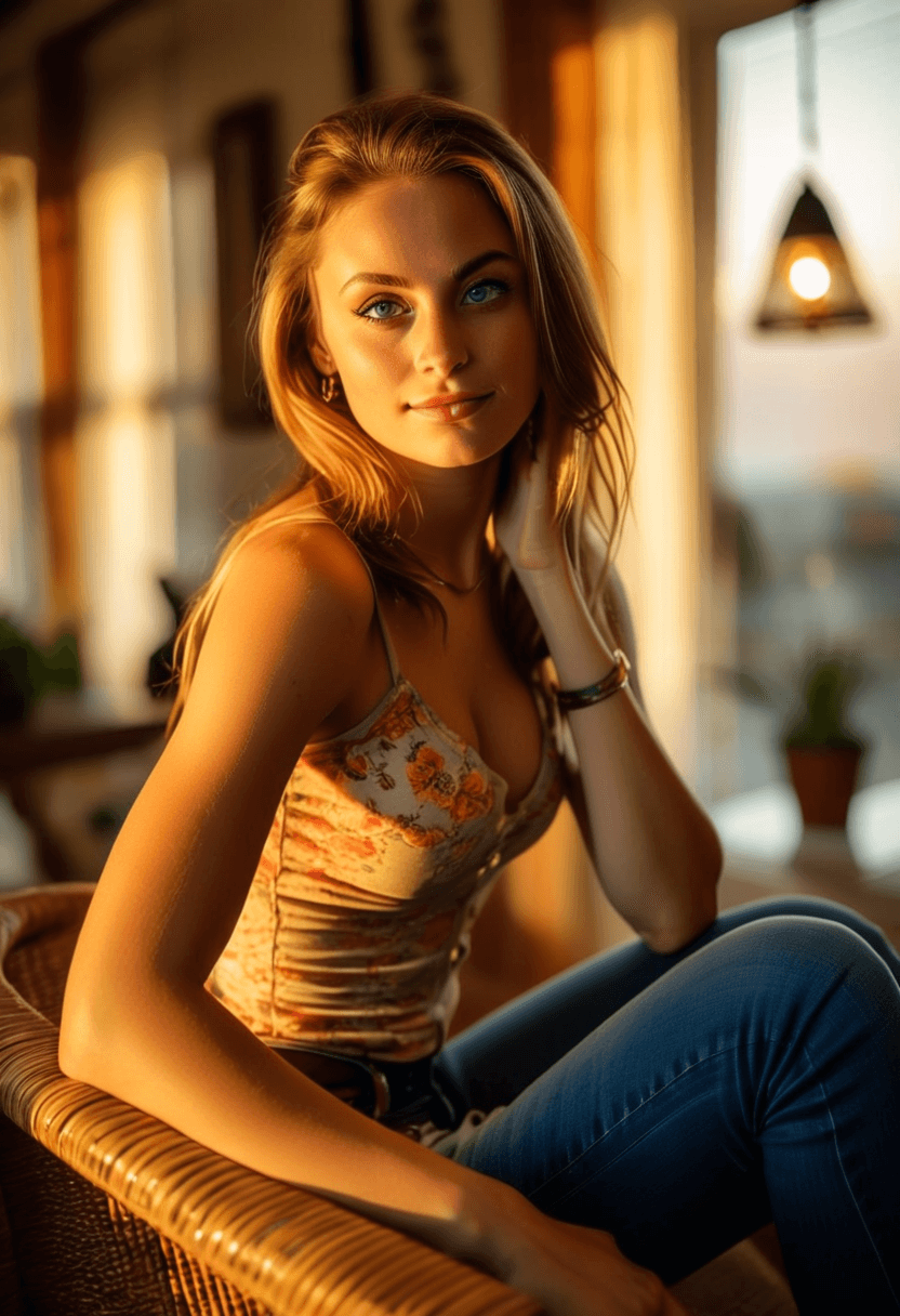 AI generated: HDR photo of beautiful woman, long bronze hair, light-blue eyes, happy and smiling, fair complexion,...