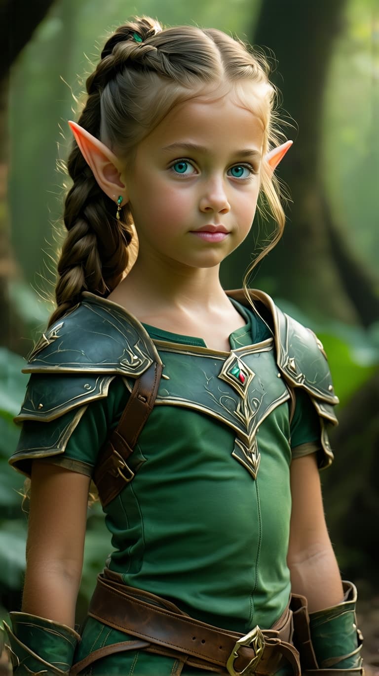 AI generated: A professional photograph capturing the world’s most beautiful third-grade girl, a short-eared elf, ...