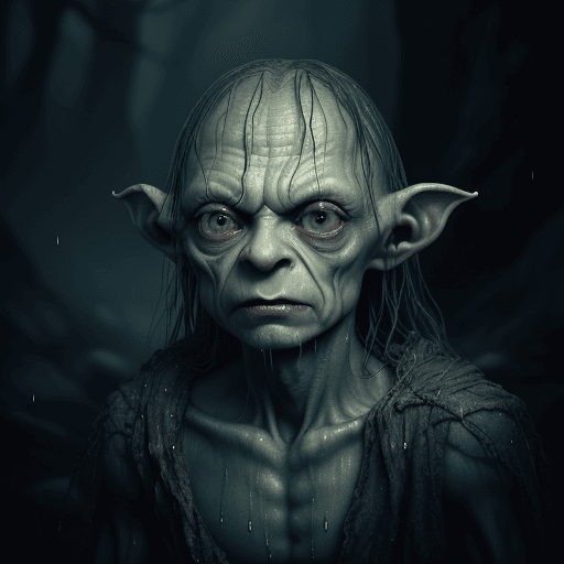 AI generated: glamour shot of Gollum, Lord of rings, John Tolkien, morbide, dark, very detailed, rendered in octan...
