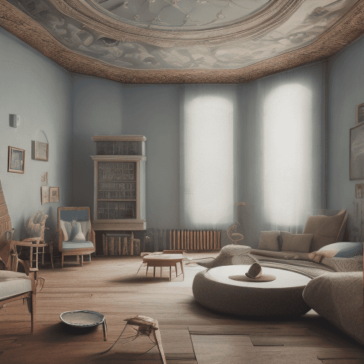 AI generated: High resolution photography interior design, dreamy sunken living room conversation pit, wooden floo...