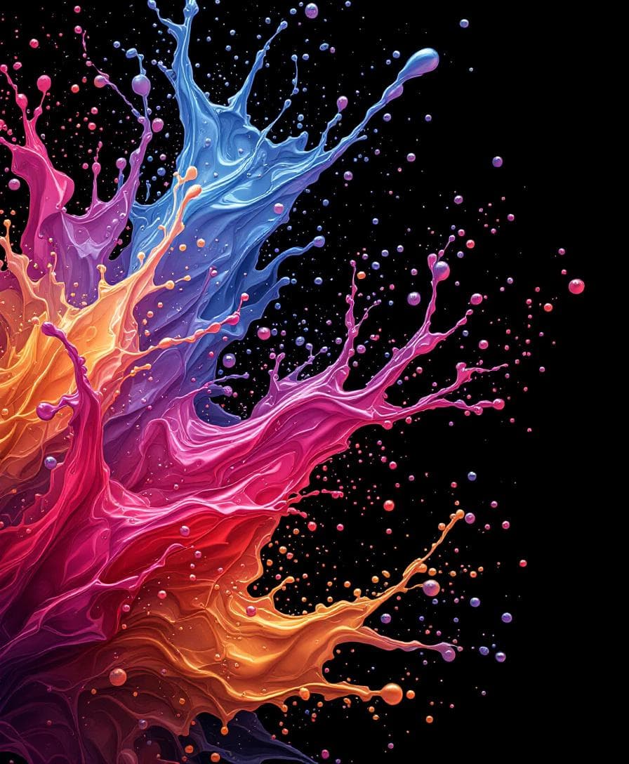 AI generated: neon, liquids, splashes, black background, studio light, pattern, many details, wallpaper, abstract,...