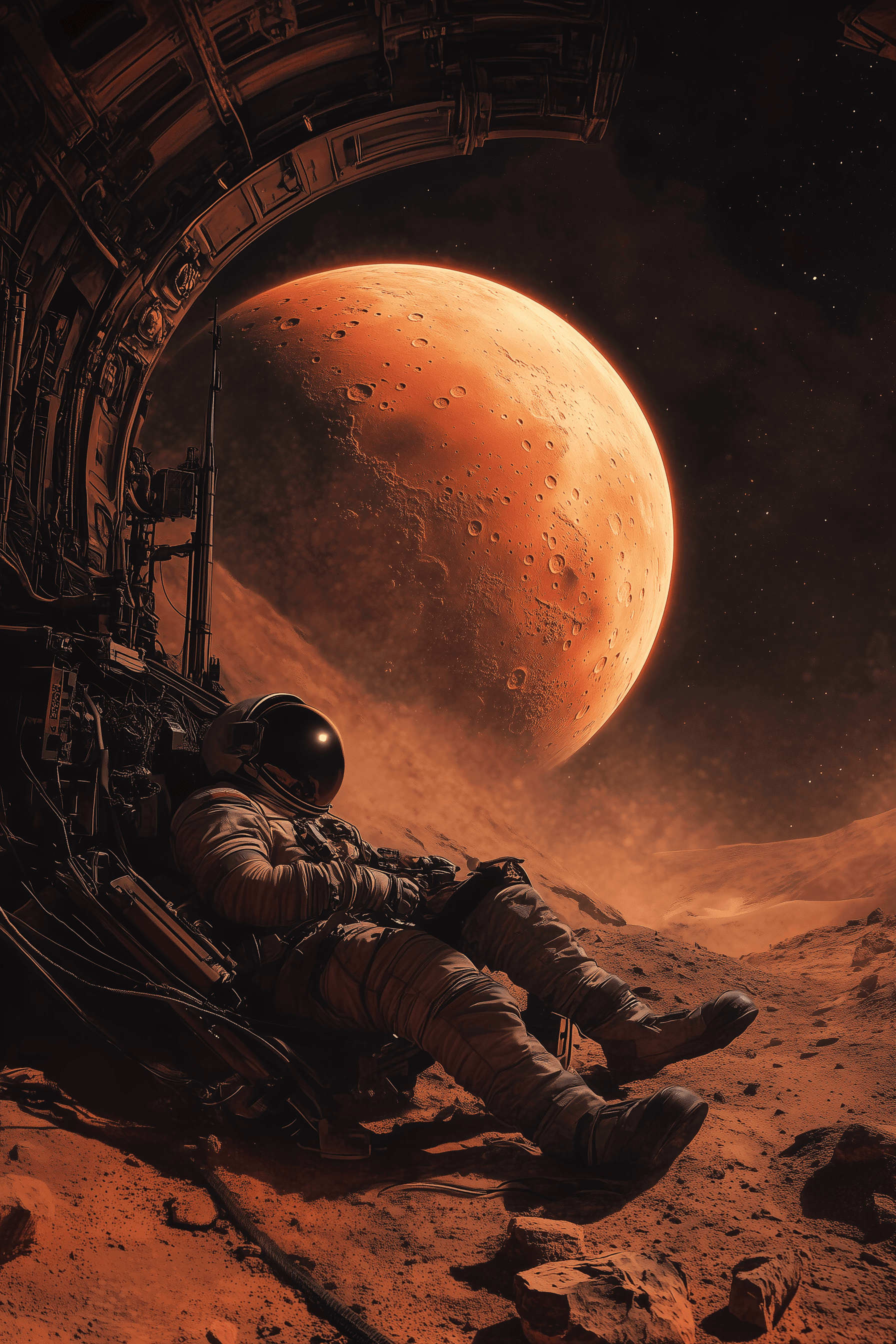 AI generated: A realistic photo of astronauts working on a space station, with a planet in the background, space r...