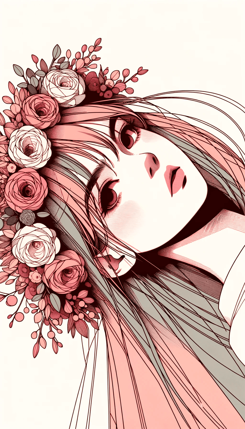 AI generated: drawing an artistic digital image of a girl that has flowers in the crown, in the style of frank cho...