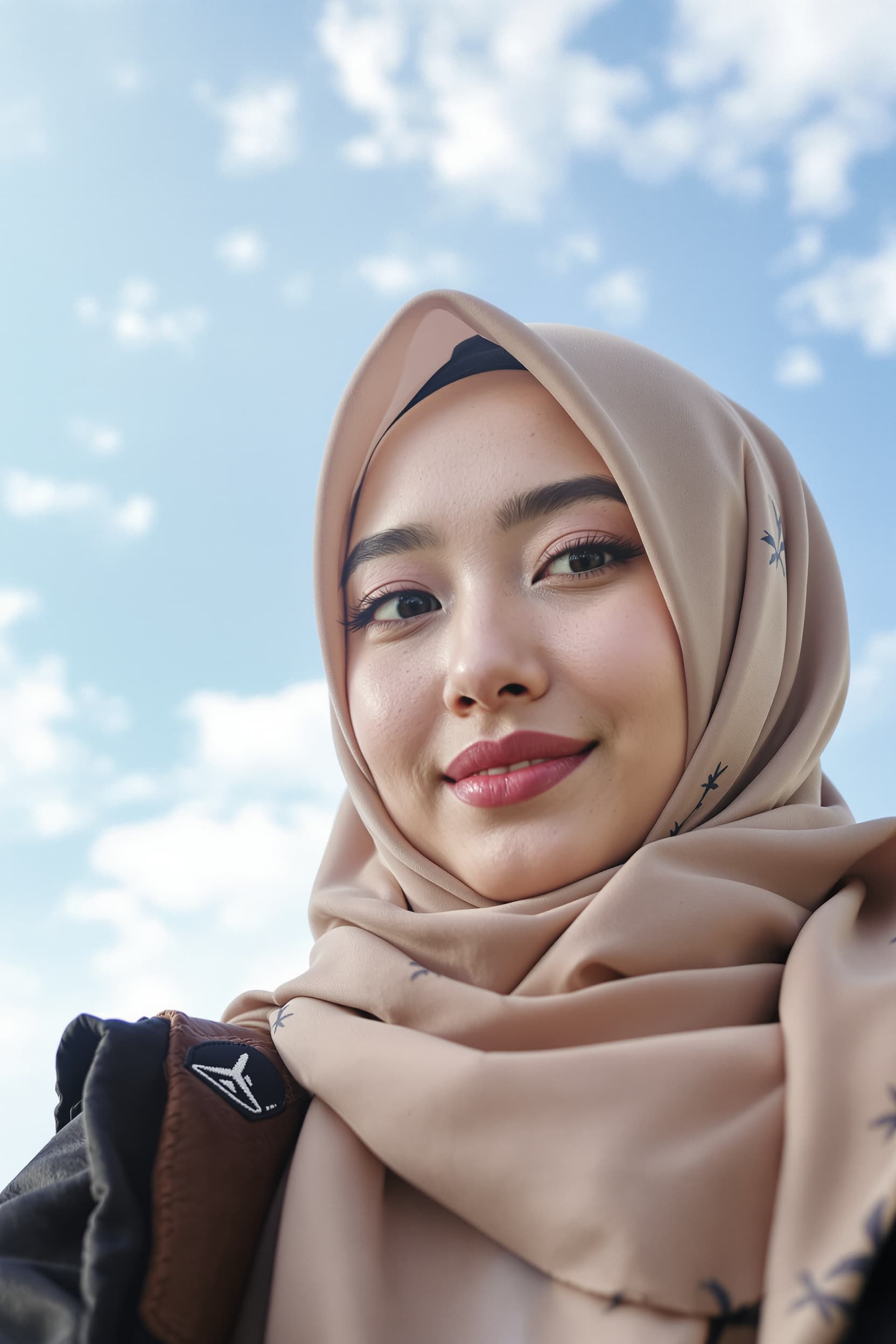 AI generated: The Selfie, Close view, Attractive 27-year-old woman, Skiny head & face, Long bang hiar style, large...