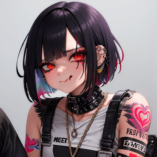 AI generated: delinquent street punk in emo style clothes holding up the middle finger, looking at viewer, 1boy, b...