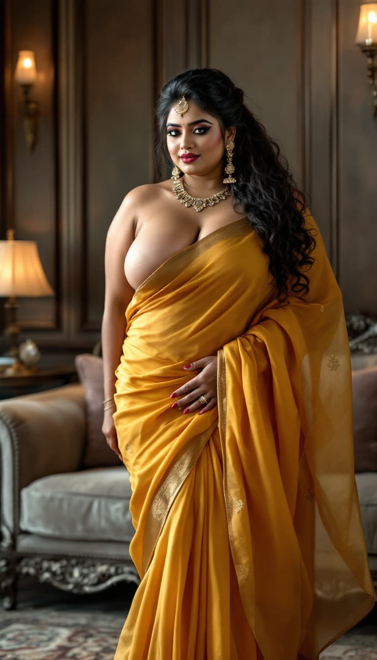 AI generated: full body view  of most beautiful girl as bold and most beautiful indian realstic girl with plus siz...