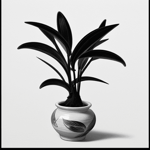 AI generated: Draw all the leaves of the Oriental orchid on the pottery as nine thin, sharp stems and draw them in...