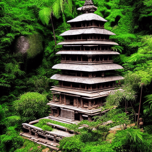AI generated: An masterpiece photo of a (intricate ancient temple:1.2), hidden deep within the dense jungle inside...