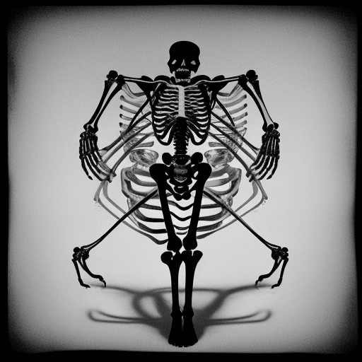 AI generated: anatomical correct detailed human skeleton limbo dancing with the devil, anime, black and white 