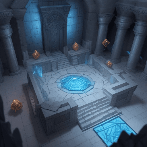AI generated: Dungeons and Dragons battlemap of a town with a mysterious altar blocking magic of teleportation. Ma...