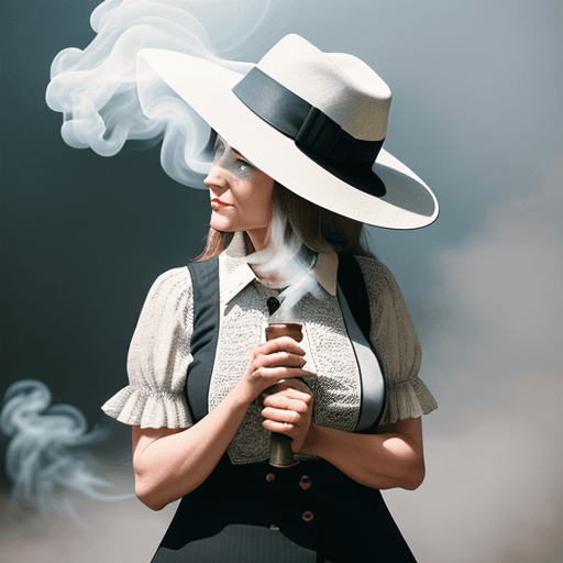 AI generated: Friendly woman holding a hat in her hand. Above the hat is a hint of white smoke.
