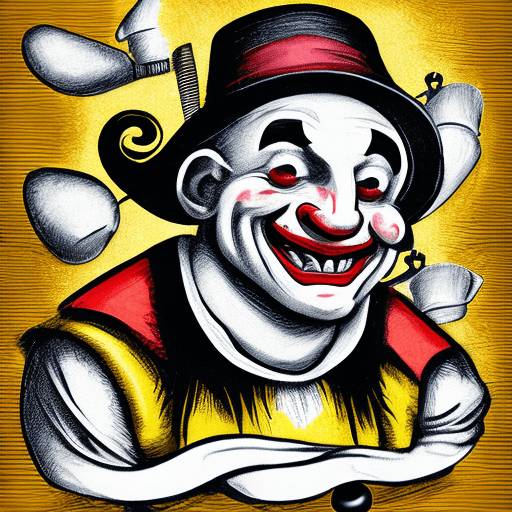 AI generated: logo drawing, minimalistic nice and gracious buffoon, kind good not scary clown,young kindly jester ...