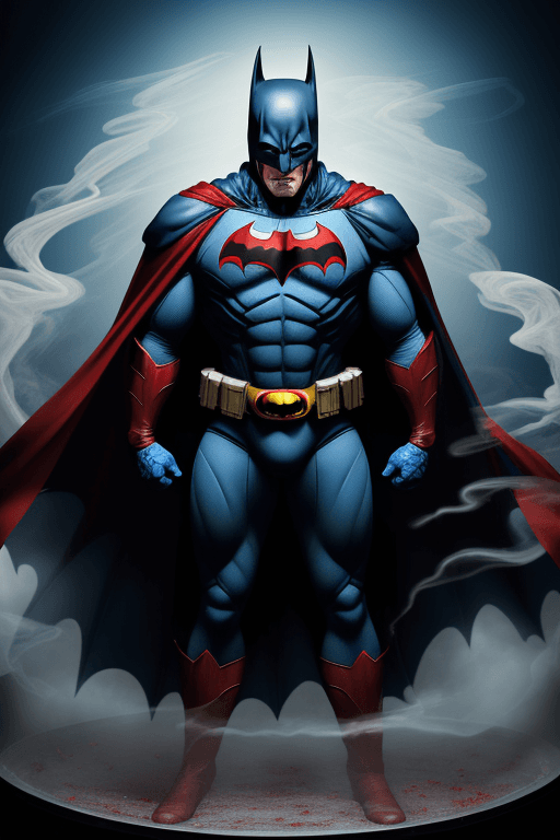 AI generated: Batman realistic, a formidable villain,real superman costume, full body shot, wears a deep blue and ...