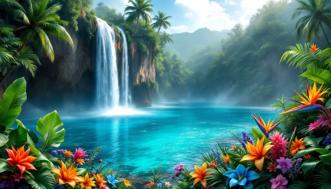 AI generated: photo realistic ,very close up shot depicting a breathtaking blue lagoon with a vibrant and colorful...