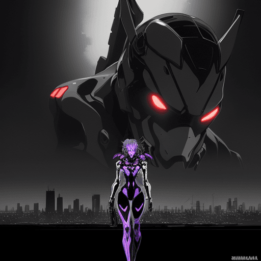 AI generated: black and white Evangelion Unit-02 in the style of metal gear solid | yoji shinkawa | with city in t...