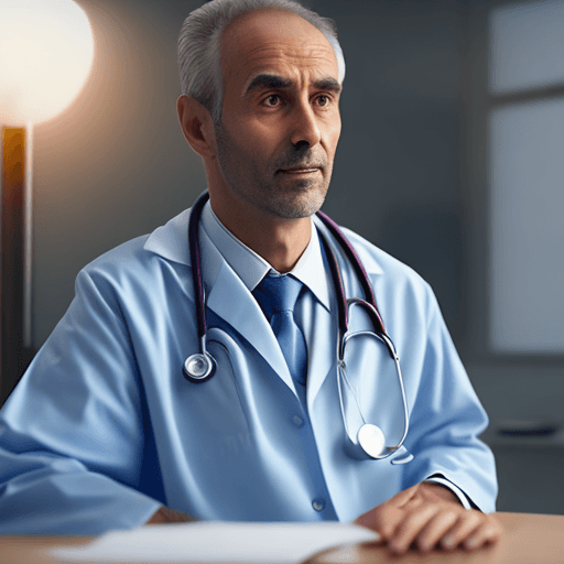 AI generated: a photograph of a professor about 40 years old looking at the camera he is talking to the camera he ...