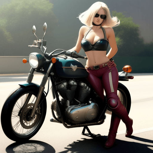 AI generated: Hot pants beauty riding a motorcycle