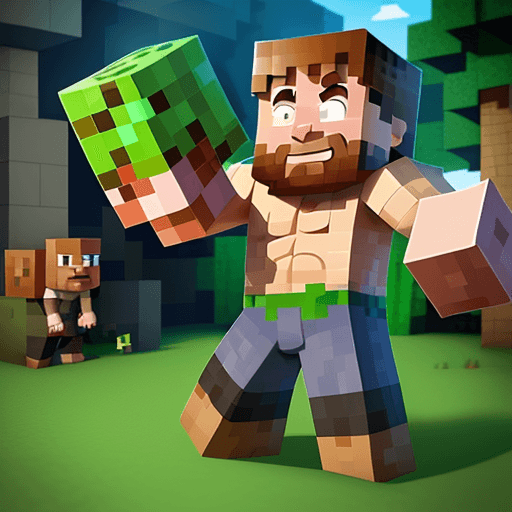 AI generated: Chuck Norris is destroying bedrock from Minecraft with his one punch