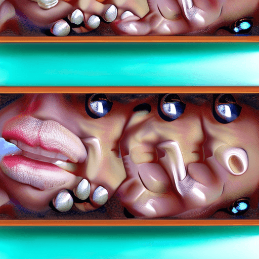 AI generated: From above, beautiful portrait of a surprised smiling blonde girl covered in cum sucking on a big di...