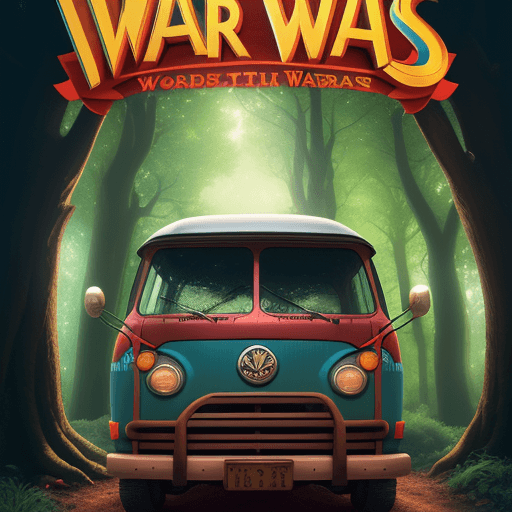 AI generated: Pixar disney poster 4k with van vanagon into the woods