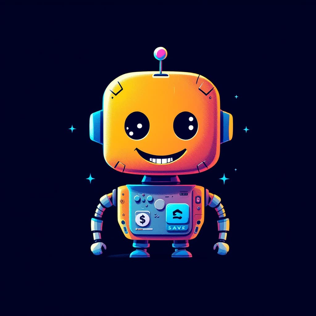 AI generated: A friendly chatbot icon with a money-saving symbol