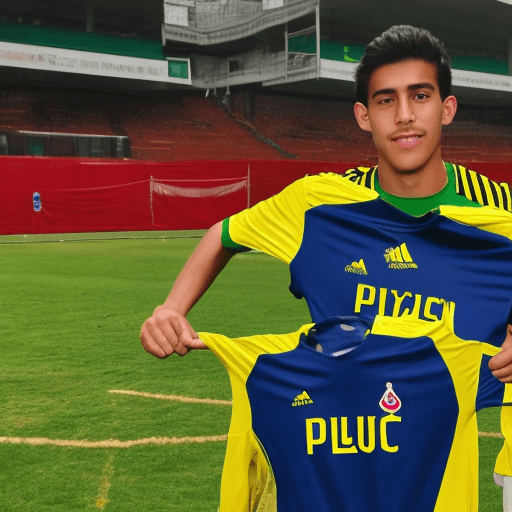 AI generated: León soccer player with the shirt of the university sports club of Peru