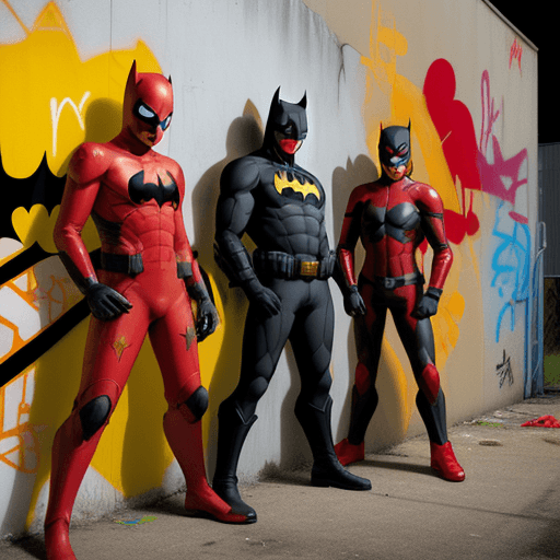 AI generated: a young, clothes: red helmet, red black hero suit, gloves yellow, boots yellow. surrounded by spray ...