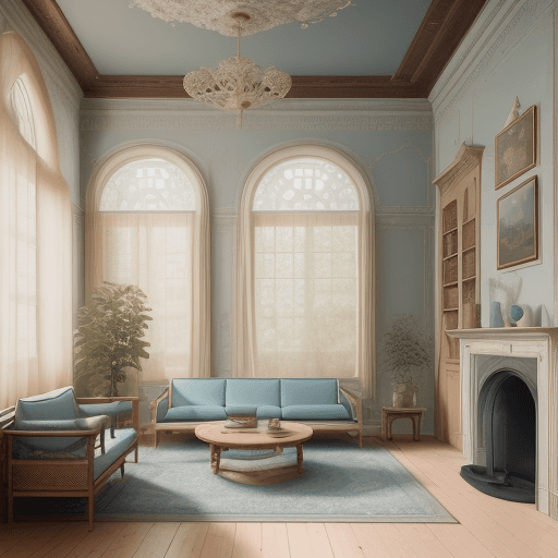 AI generated: High resolution photography interior design, dreamy sunken living room conversation pit, wooden floo...