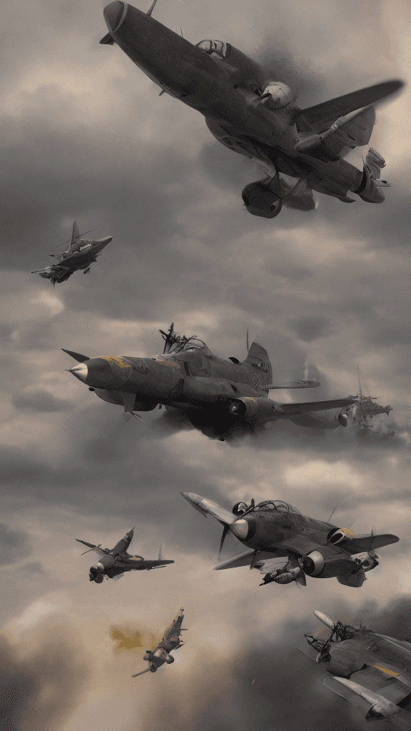 AI generated: draw world war 2 where air combat is harsh. octane render, trending on artstation,t symmetrical artw...