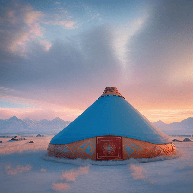 AI generated: Kazakh tradition yurt. image ultra HD  . Yurt futuristic parametric buildings.  the clouds extend be...