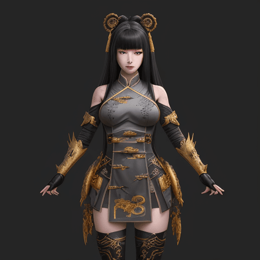 AI generated: woman in predator art cosplay, ultra-detailed, in the style of unreal engine 5, ming dynasty, dark g...