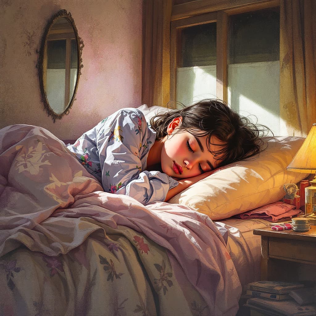 AI generated: Sleeping girl in bedroom 